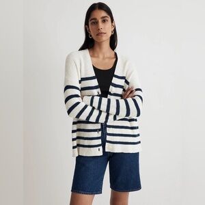 Madewell Blue and White Striped Knit Cardigan